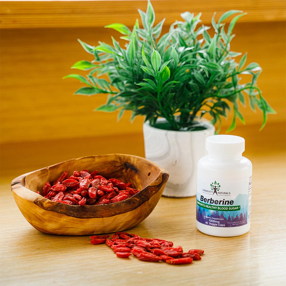 Berberine in bowl with berberine supplement